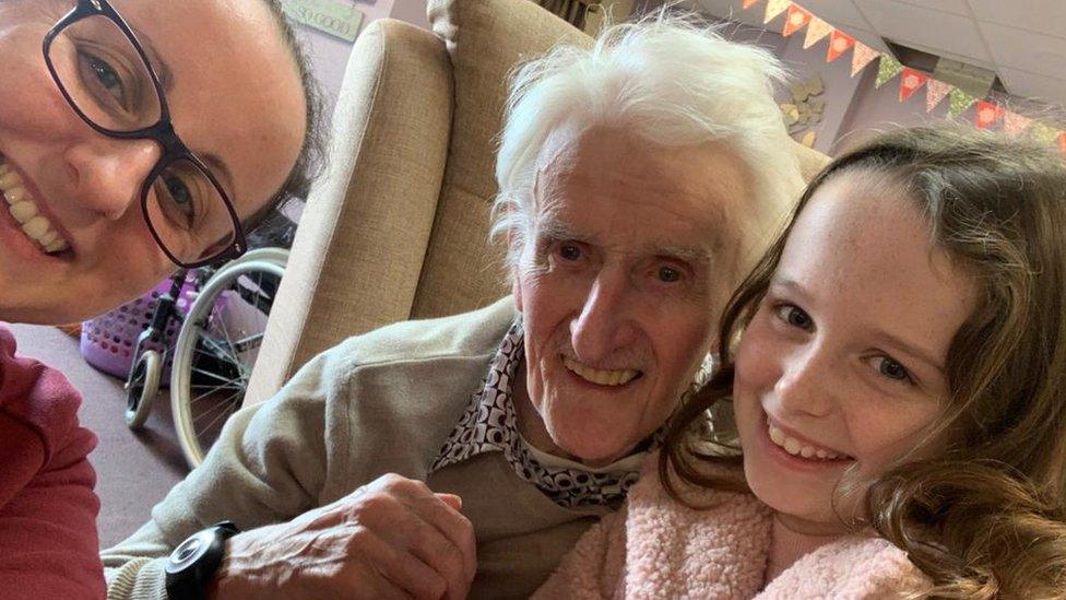 Kimberley Edwards (left) with Tony Rutherford and his great-granddaughter Sophie