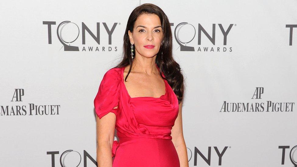 Annabella Sciorra poses on the Tony Awards red carpet