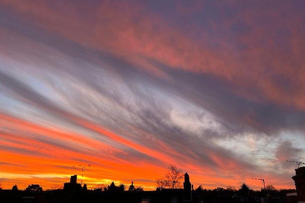 Red skies over St Albans, Hertfordshire