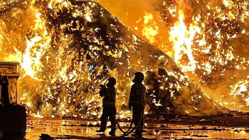 Firefighters at the recycling centre near Devizes