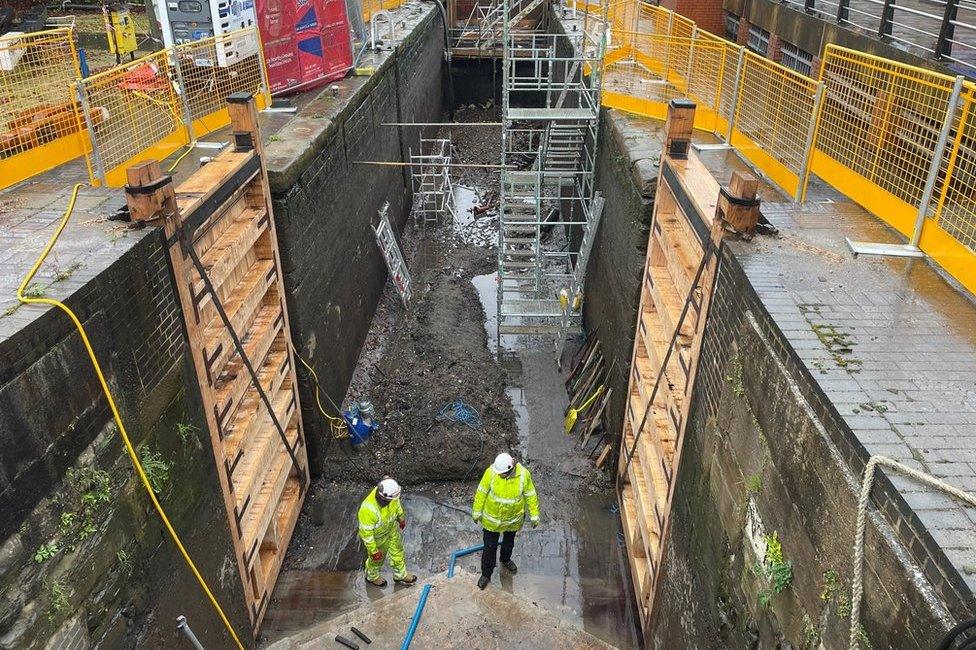 The new lock gates after being fitted