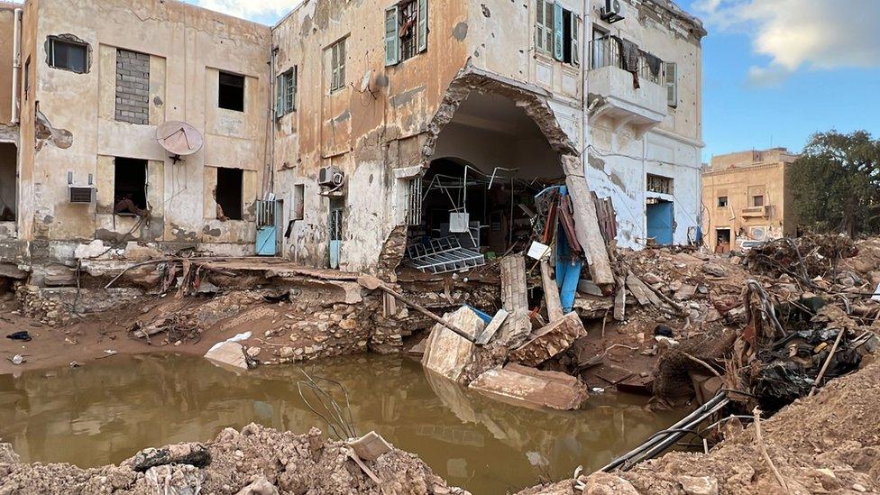 A damaged building days after Storm Daniel swept across eastern Libya