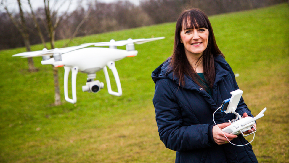 Carys Kaiser operating a drone