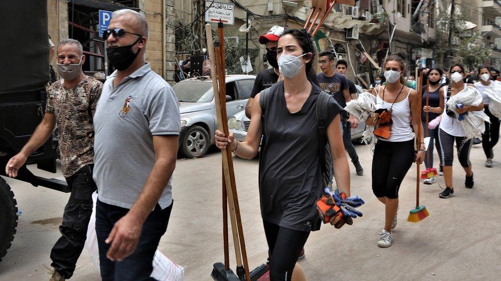 Volunteers cleaning the streets of Beirut