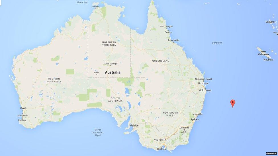 A map of Australia showing where Lord Howe Island is