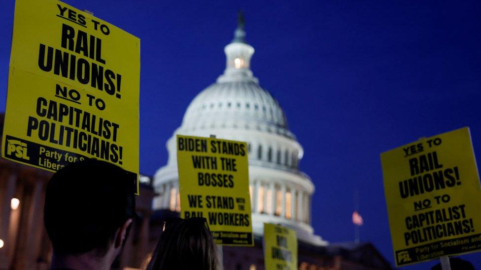 Rail strike protest outside the US Capitol