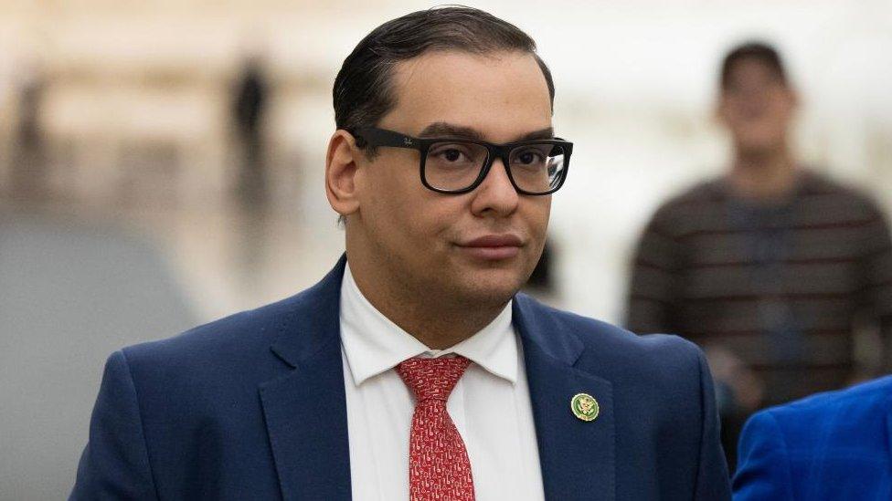 Republican Representative of New York George Santos walks to the House chamber during a House vote on Capitol Hill in Washington, DC