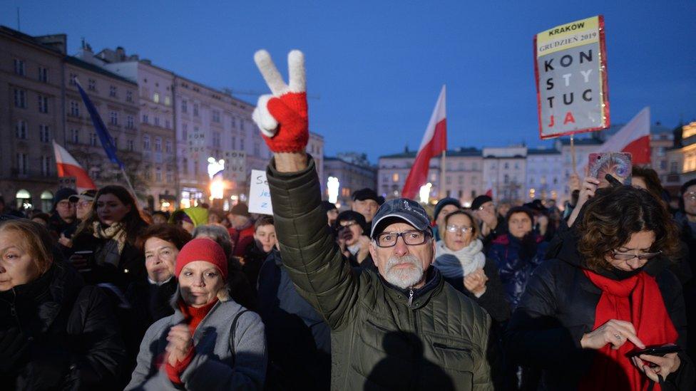 Protesters gather in Krakow