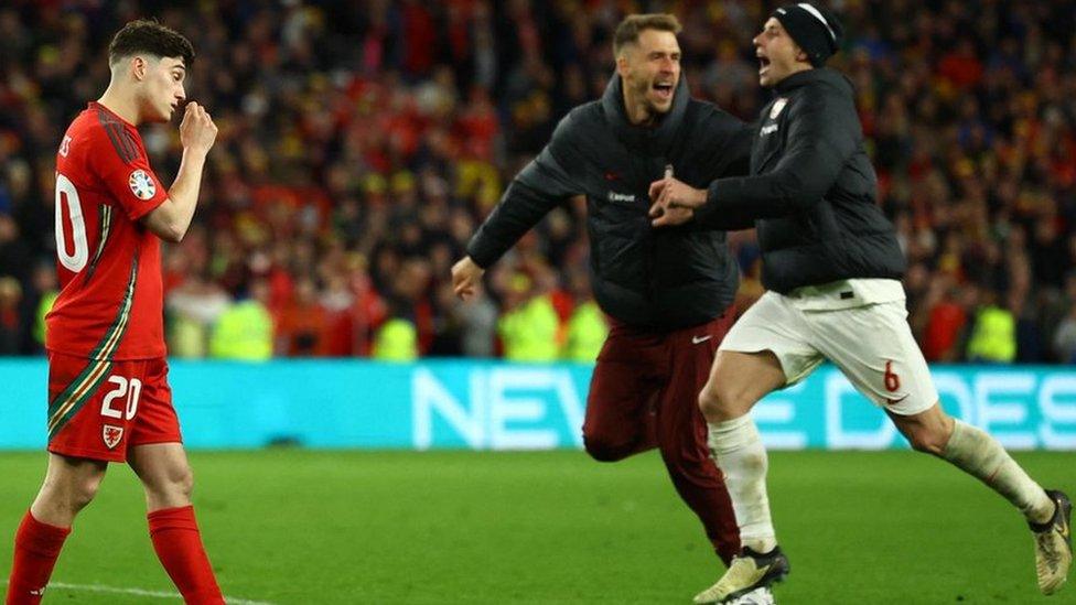 Wales' Daniel James looks dejected after losing the penalty shootout