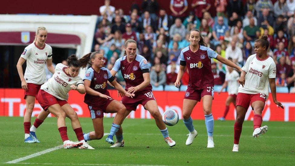 Aston Villa in action against Manchester United