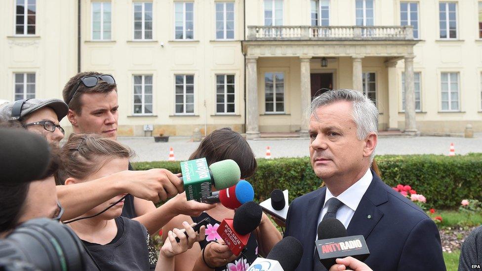 Polish Deputy Culture Minister Piotr Zuchowski at news conference in Warsaw. 28 Aug 2015