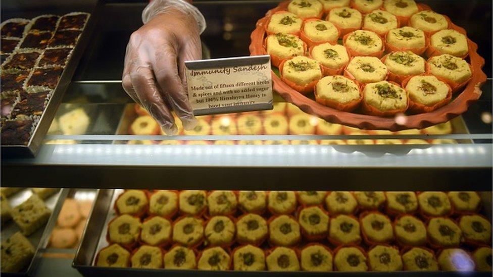 Balaram Mullick and Radharaman Mullick, a popular sweet shop has made Immunity Sandesh from fifteen different herbs and spices that is on sale at their Jadubabur Bazar outlet, on June 8, 2020 in Kolkata, India.