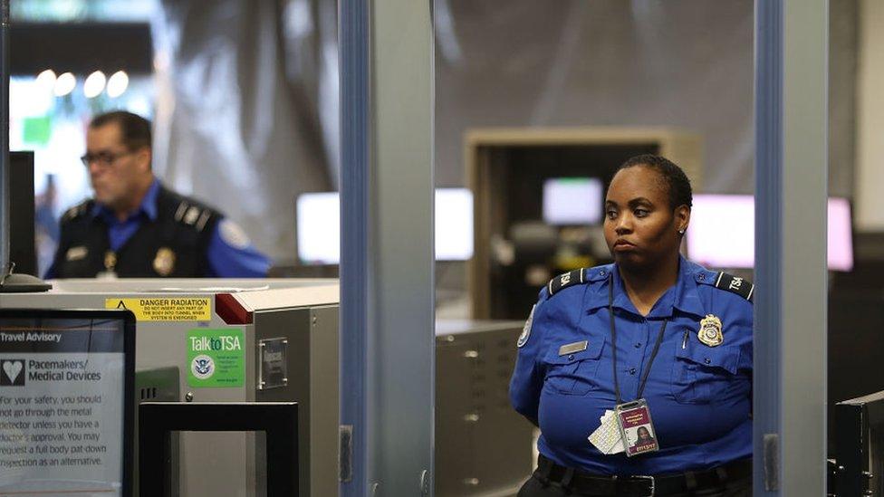 TSA officials at a US airport.