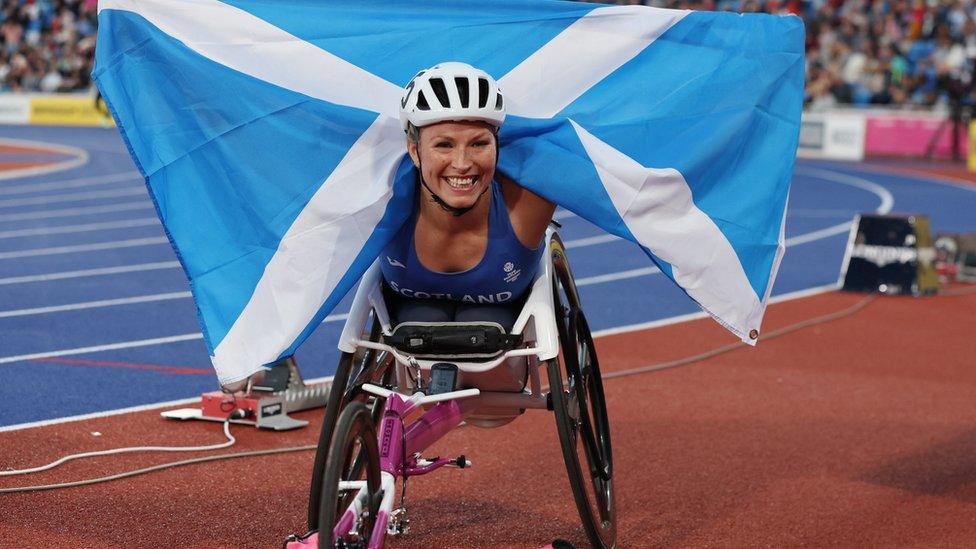 Scotland's Samantha Kinghorn celebrates after winning bronze