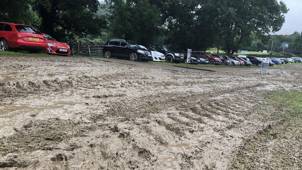 Muddy car park at the Eisteddfod