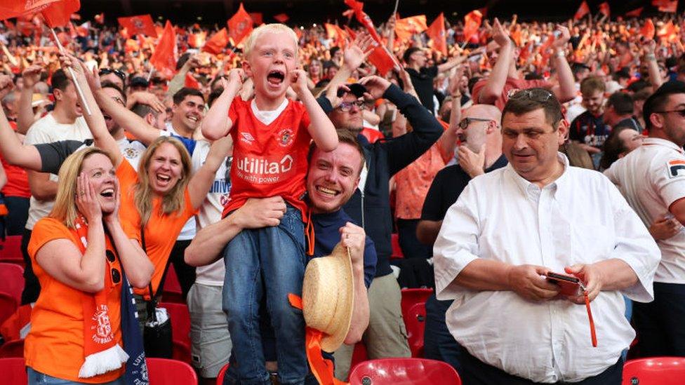 Luton Town fans celebrate promotion