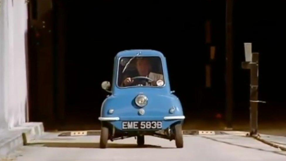 Jeremy Clarkson driving a Peel P50 during an episode of Top Gear