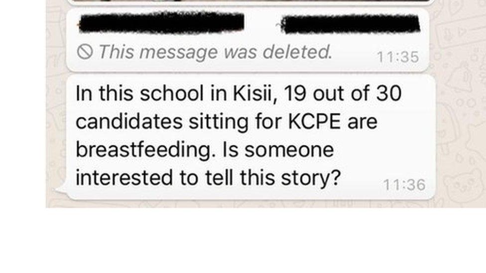 Screenshot of a WhatsApp message containing the claim about girls breastfeeding in school