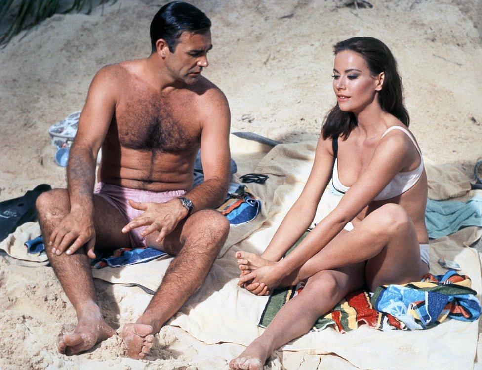 Claudine Auger and Sean Connery on the set of Thunderball