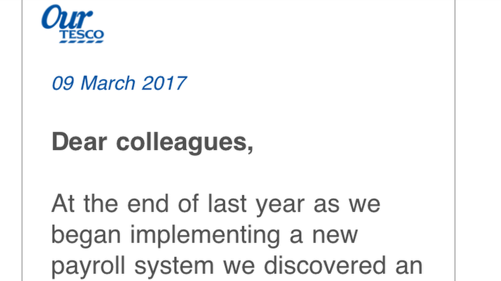 A screenshot of the message sent to staff by Tesco