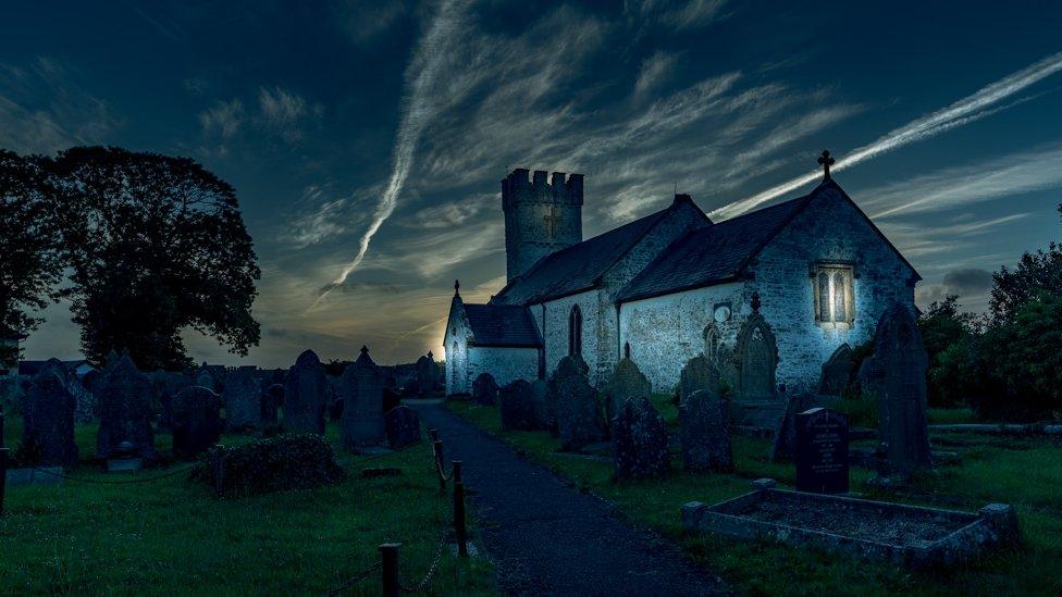 Pennard Church at night time