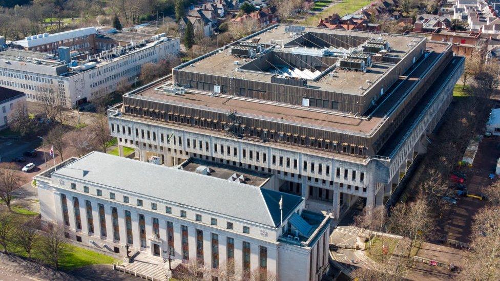 An aerial view of the Welsh Government Building at Cathays Park, Cardiff