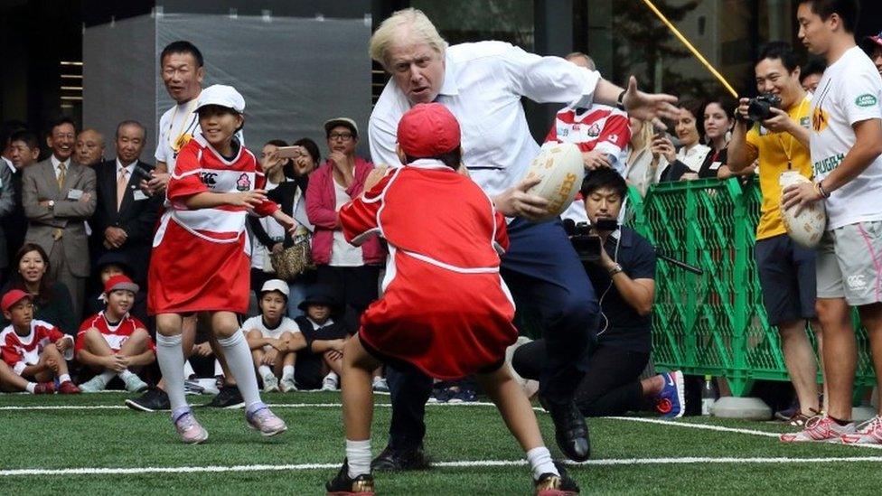 Boris Johnson playing rugby in Japan