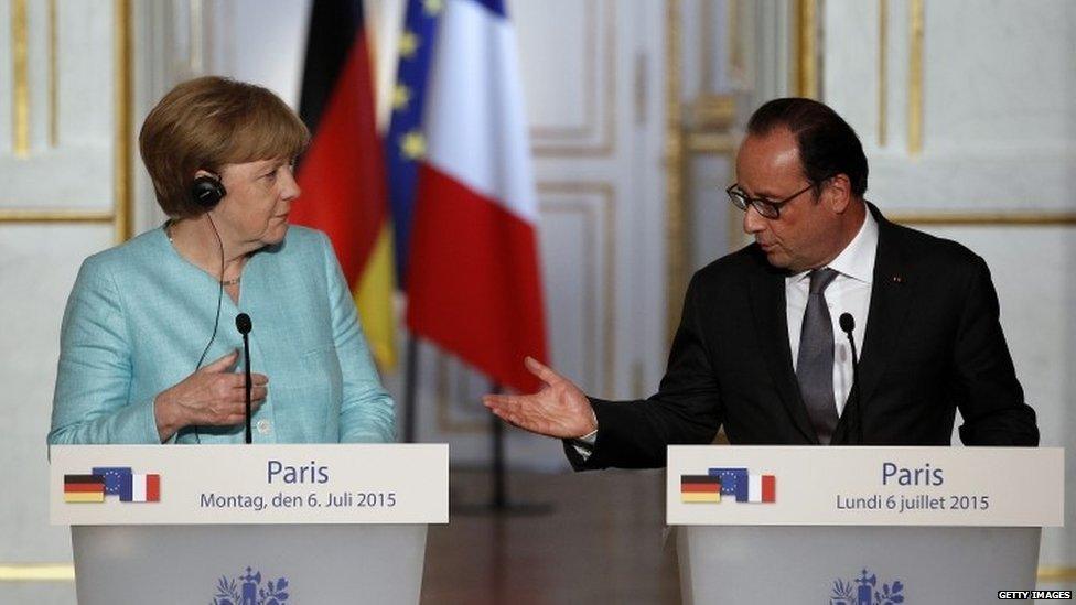 French President Francois Hollande with German Chancellor Angela Merkel (06 July 2015)