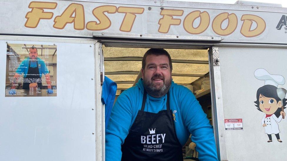 James Thomas AKA 'Beefy' in his food van