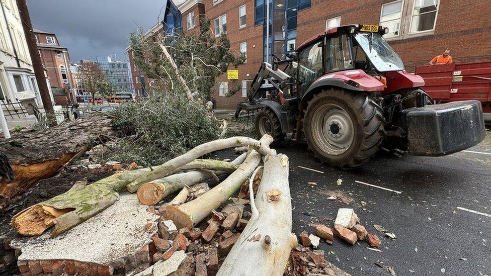 Debris in the road in Mount Street