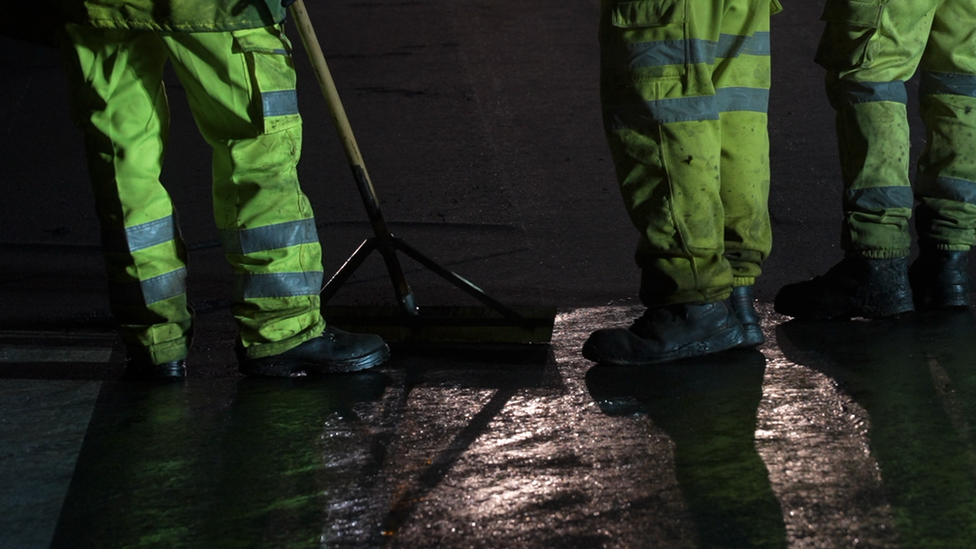 Engineers at Stansted Airport relaying asphalt