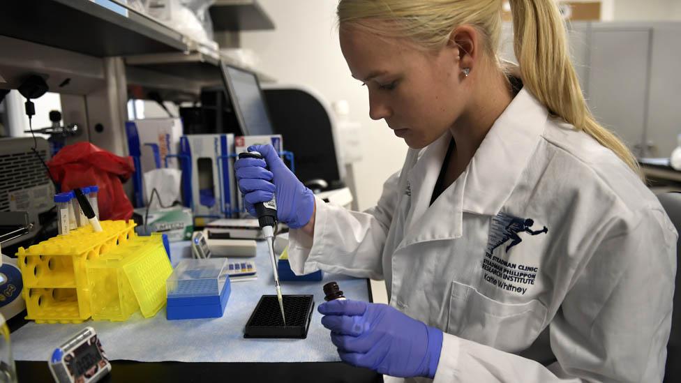 Blood plasma being tested at a laboratory in Colorado