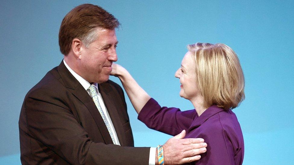 Conservative MP Sir Graham Brady congratulates Foreign Secretary Liz Truss as she is announced as the next Prime Minister at the Queen Elizabeth II Centre ahead of Prime Minister announcement on September 5, 2022 in London, England.