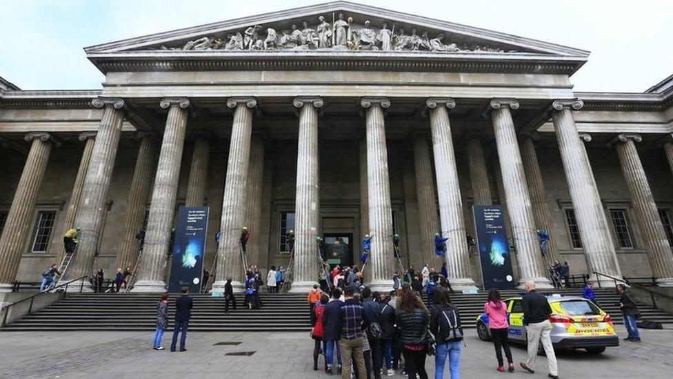 Greenpeace activists scale the British Museum