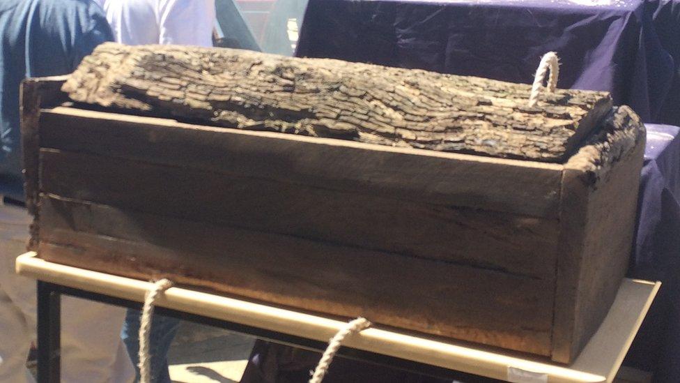 A casket holding the remains of Mungo Man