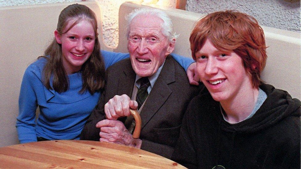 Barrie Henderson with his grandfather, Mac, and sister, Alexandra, in Hendersons