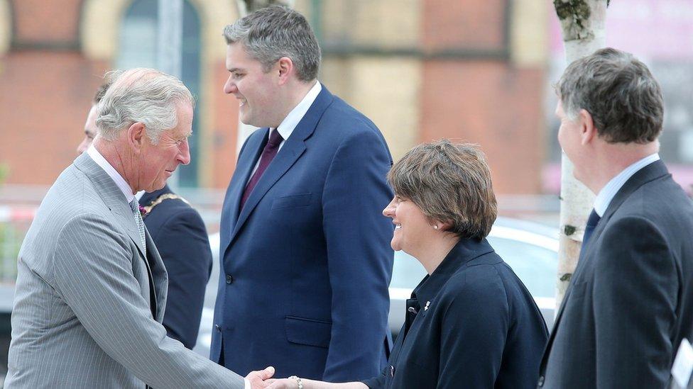 Prince Charles meets First Minister Arlene Foster and East Belfast MP Gavin Robinson