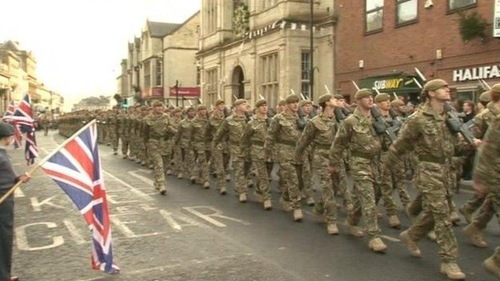 The 3rd Battalion the Yorkshire Regiment march through Warminster