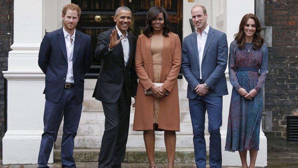 The Obamas with the Duke and Duchess of Cambridge and Prince Harry