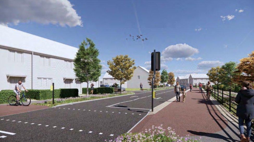 Artist's impression of Spine Road within the Bower Lane Development in Bridgwater