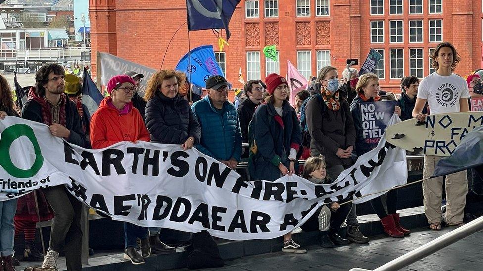 climate protesters in Cardiff