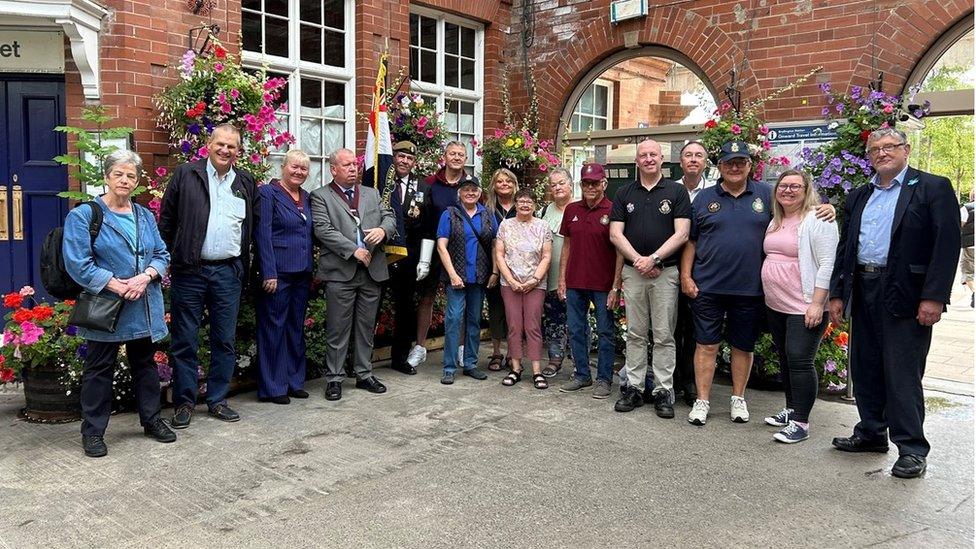 Veterans at the blue plaque unveiling