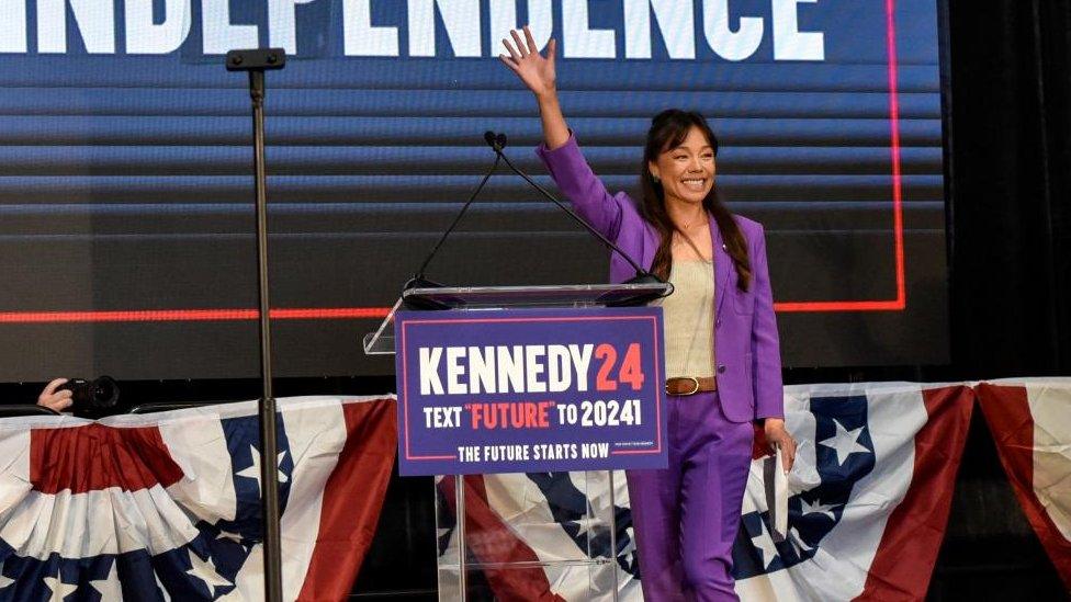 Nicole Shanahan greets people as she becomes the vice presidential candidate of independent presidential candidate Robert F Kennedy Jr