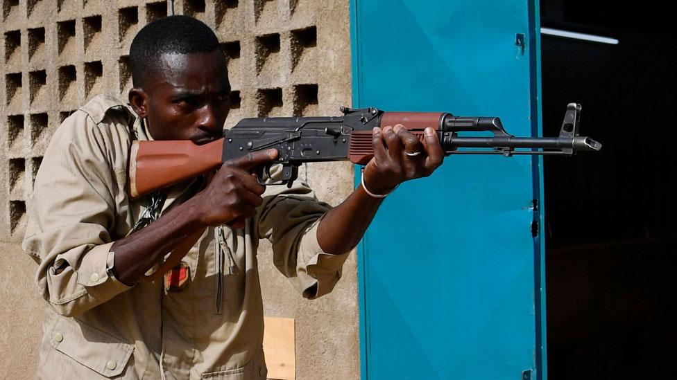 Burkina Faso soldiers participate in training on April 13, 2018