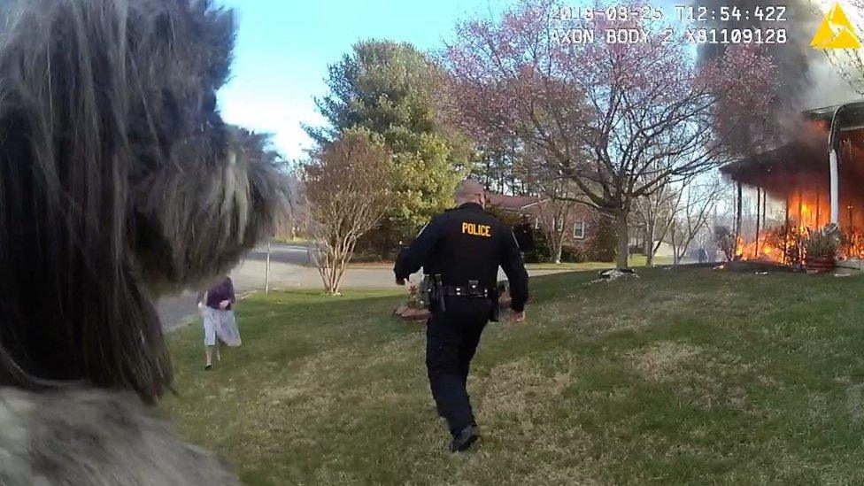 Zoey the dog was rescued by a police officer who braved a house fire to save the pet.