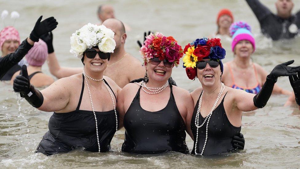 Gosport swimmers in fancy dress on New Year's Day