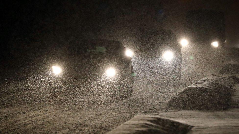 Drivers in snowy conditions near Wrotham in Kent