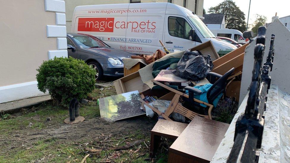 Damaged furniture in a garden