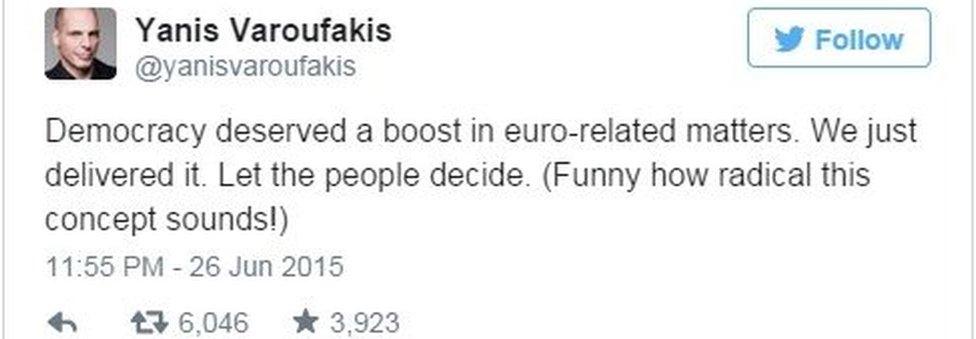 Tweet from Varoufakis