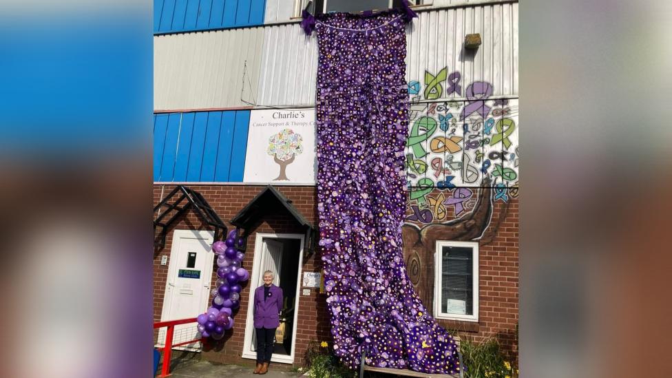 Lots of poppies on building